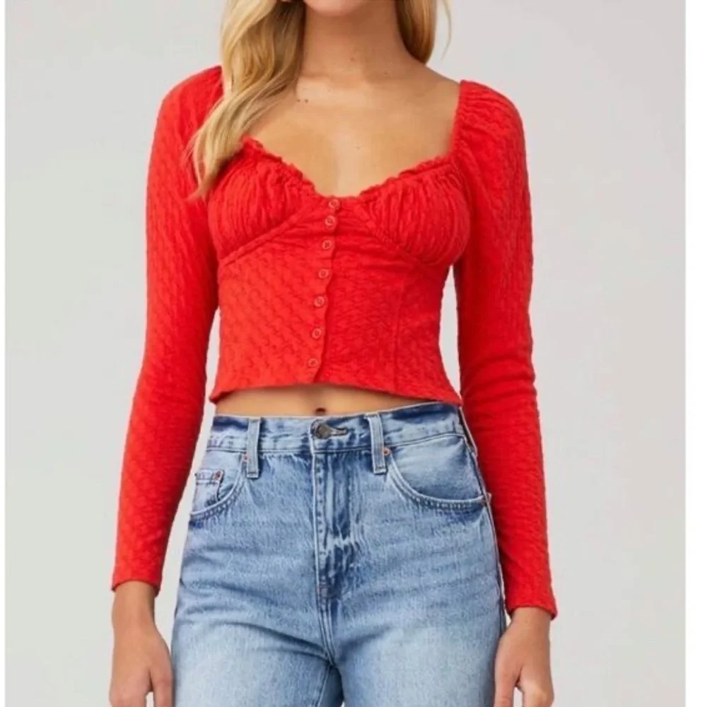 Free People Ladybug Long Sleeve Cropped Top Medium